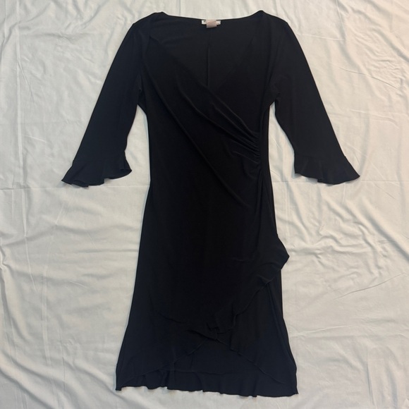 Vintage 90s Y2K Black Long Sleeve Midi Slip Dress with Ruffles, Fairy Grunge - Picture 1 of 7